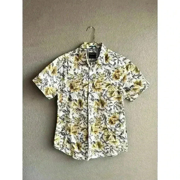 Hawaiian Other - Denim & Flower Floral Medium Yellow Hawaiian Shirt Short Sleeve Button-up